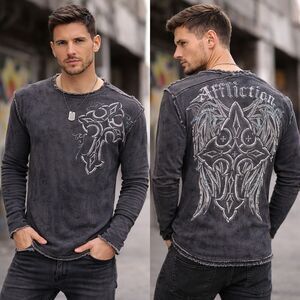 Affliction 2XL Long Sleeve Thermal Gothic Cross Y2K MMA Biker Shirt
